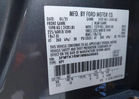 2021 Ford Mustang Mach-E Select from USA, damaged, VIN 3FMTK1RM1MMA09985